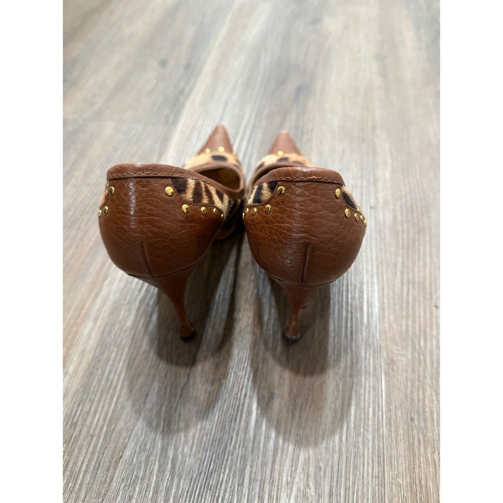 Dolce & Gabbana Leopard Pony Hair Studded Pointed Toe Pumps Brown Leather 40 - Picture 6 of 12